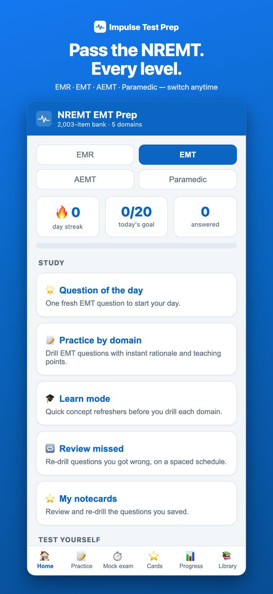 Impulse Test Prep — home screen
